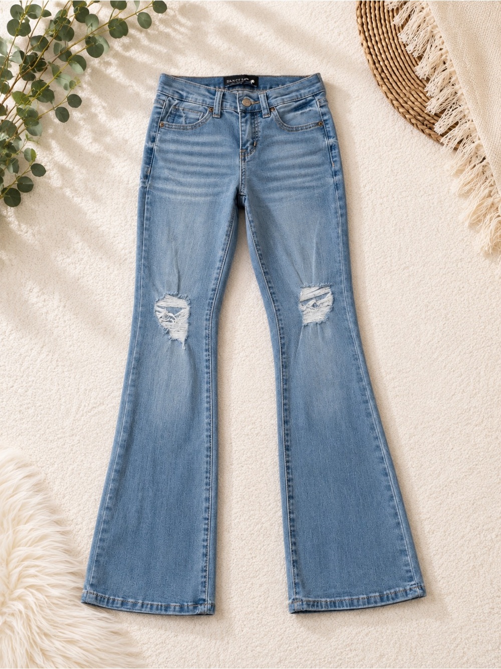 Fashion Nova Light Blue Distressed Flare Jeans